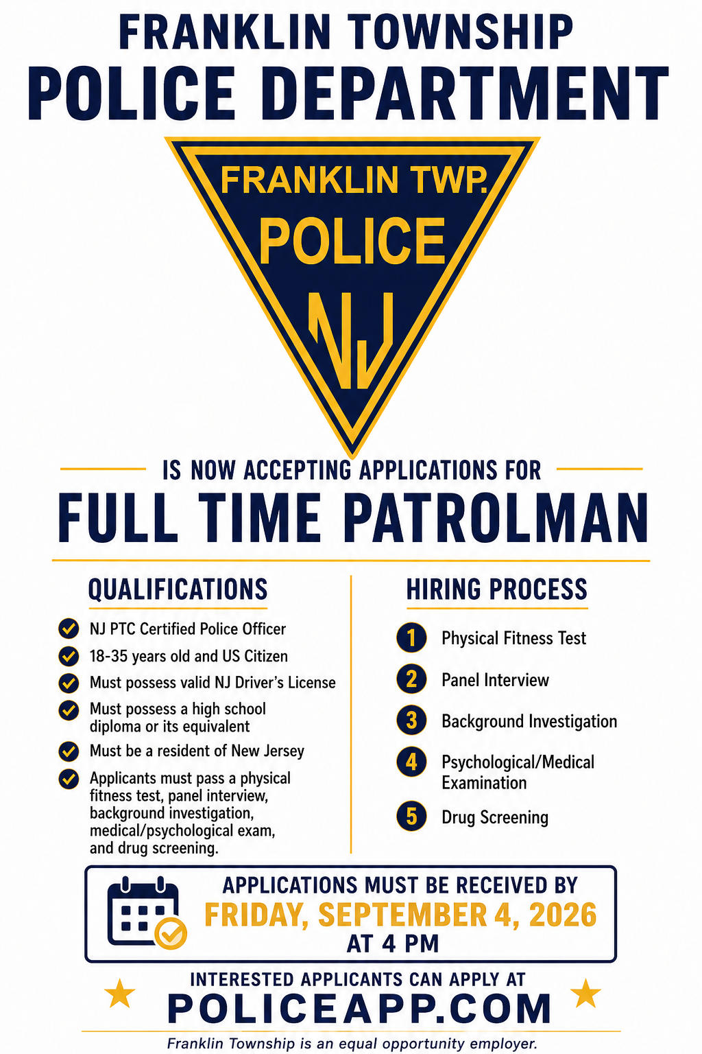 Franklin Township Police Department (Gloucester County), NJ Police Jobs