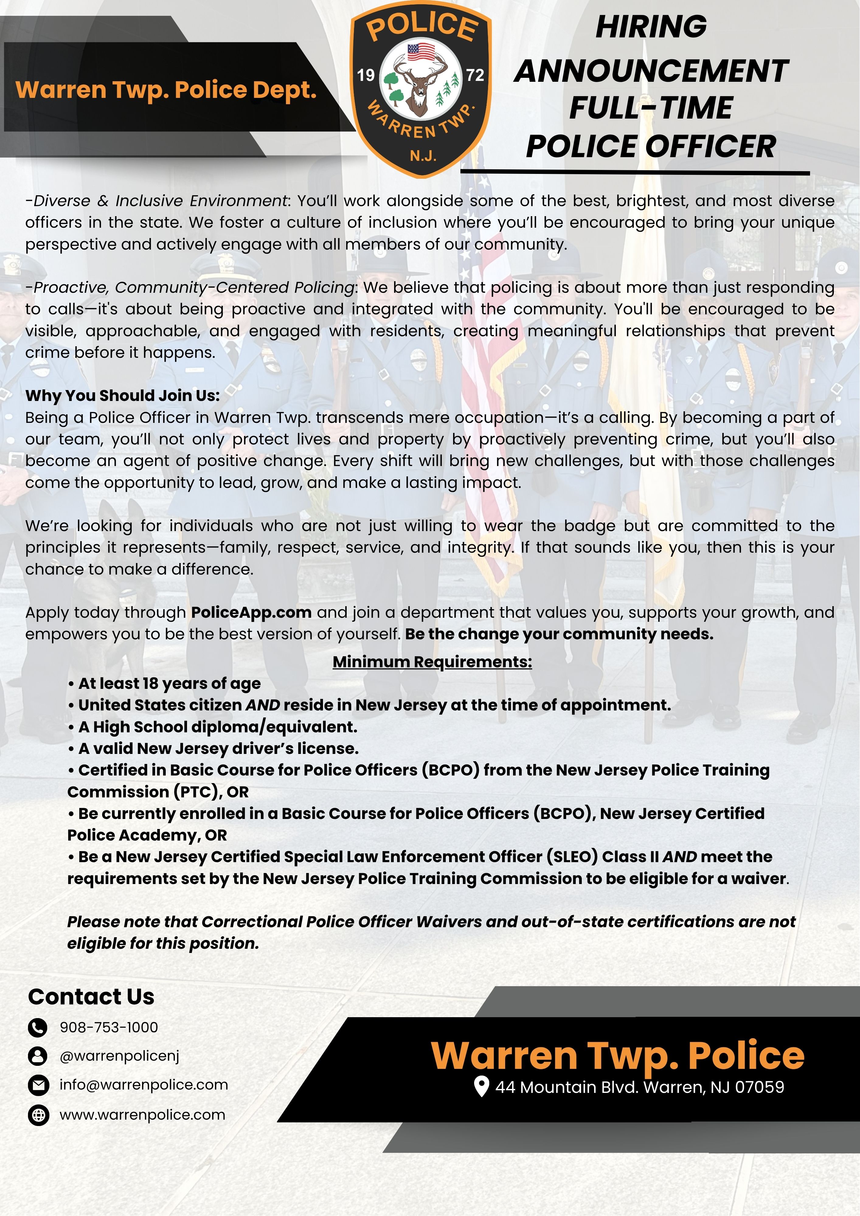 Warren Township Police Department , NJ Police Jobs