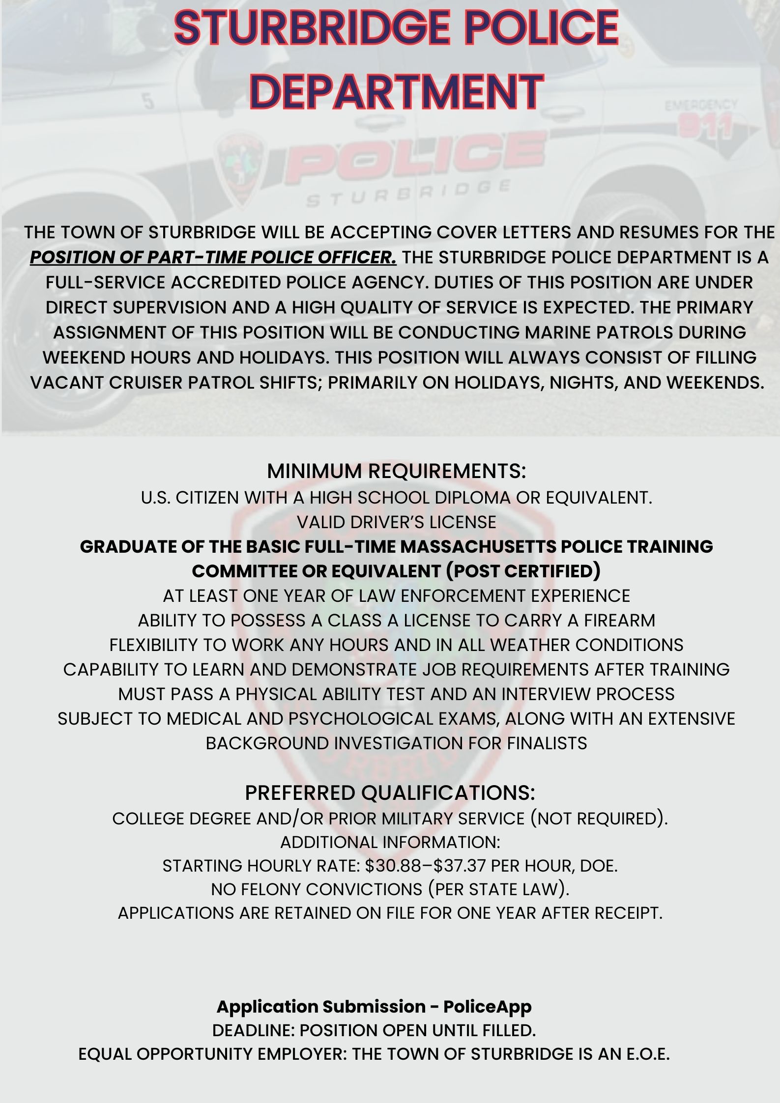 Sturbridge Police Department , MA Police Jobs