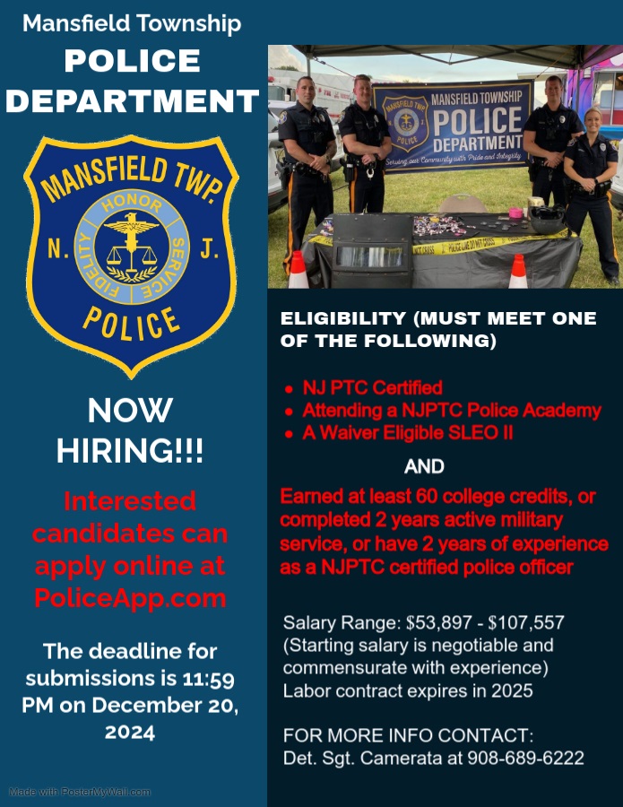 Mansfield Township Police Department (Warren County), NJ Police Jobs